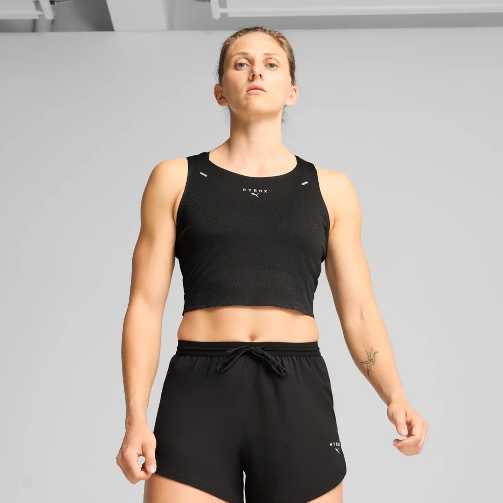 Womens PUMA x HYROX ULTRASPUN CROP TANK - Black - S Image 1