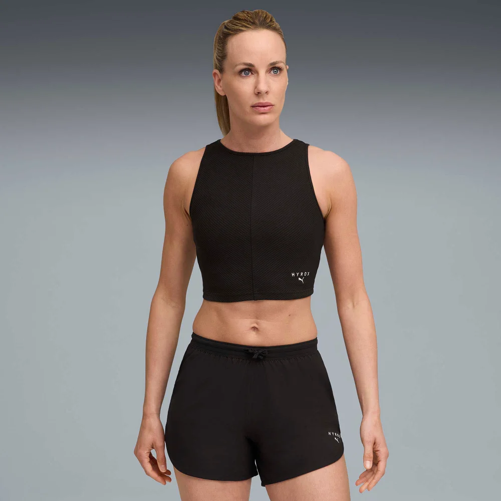 Womens PUMA x HYROX RIB CROP TANK - Black - S Image 1