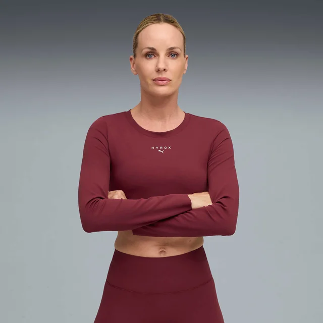 Womens PUMA x HYROX SHAPELUXE LS CROP TEE - Red
